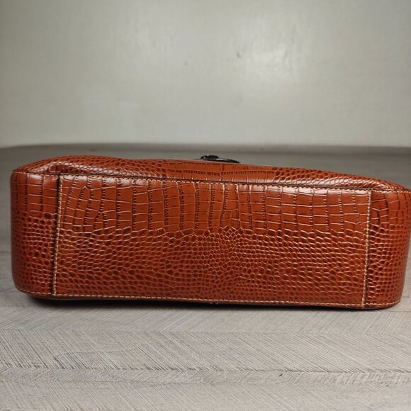 Vintage Etienne Aigner Brown Croc Embossed Leather Shoulder Bag Turn Lock - Picture 7 of 10